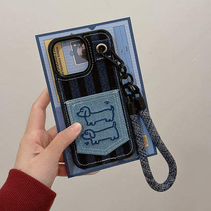 Denim fabric laminated with silicone Original Phone Case with Hand Strap - Playful and Modern Design for Unisex