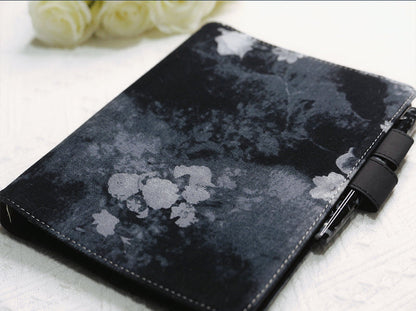 Original Denim Notebook with Floral and Skull Bleach Print - Gothic, Artistic Design, Durable, Stylish, Unique for Journaling, Sketching, and Note-Taking for Unisex