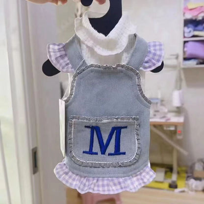 Original Denim Pet Dress with Embroidered "M" Design - Cute and Stylish for Casual Outings and Photoshoots for Pets