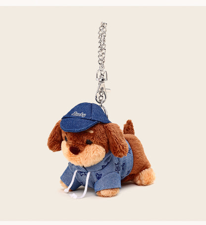 Original Plush Keychain with Soft Plush Dogs Dressed in Denim Outfits - Cute, Collectible, Stylish Design, Adds Charm and Personality to Keys, Bags, and Accessories for Unisex