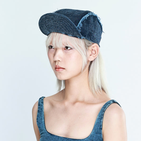 Trendy Dark Blue Flat Cap with Distressed Edges - Casual, Trendy Design, Durable and Adjustable for Casual Wear, Street Style, and Everyday Outings  for Women