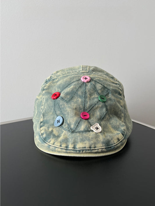 Trendy Multicolored Button Embellished Denim Baseball Cap on Distressed Base - Playful, Quirky Design, Lightweight and Comfortable for Casual Wear, Artistic Looks, and Everyday Styling  for Women