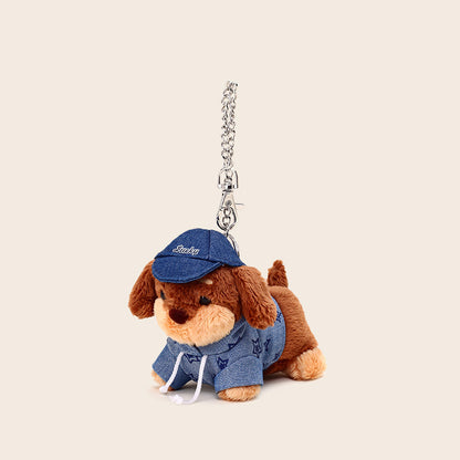 Original Plush Keychain with Soft Plush Dogs Dressed in Denim Outfits - Cute, Collectible, Stylish Design, Adds Charm and Personality to Keys, Bags, and Accessories for Unisex