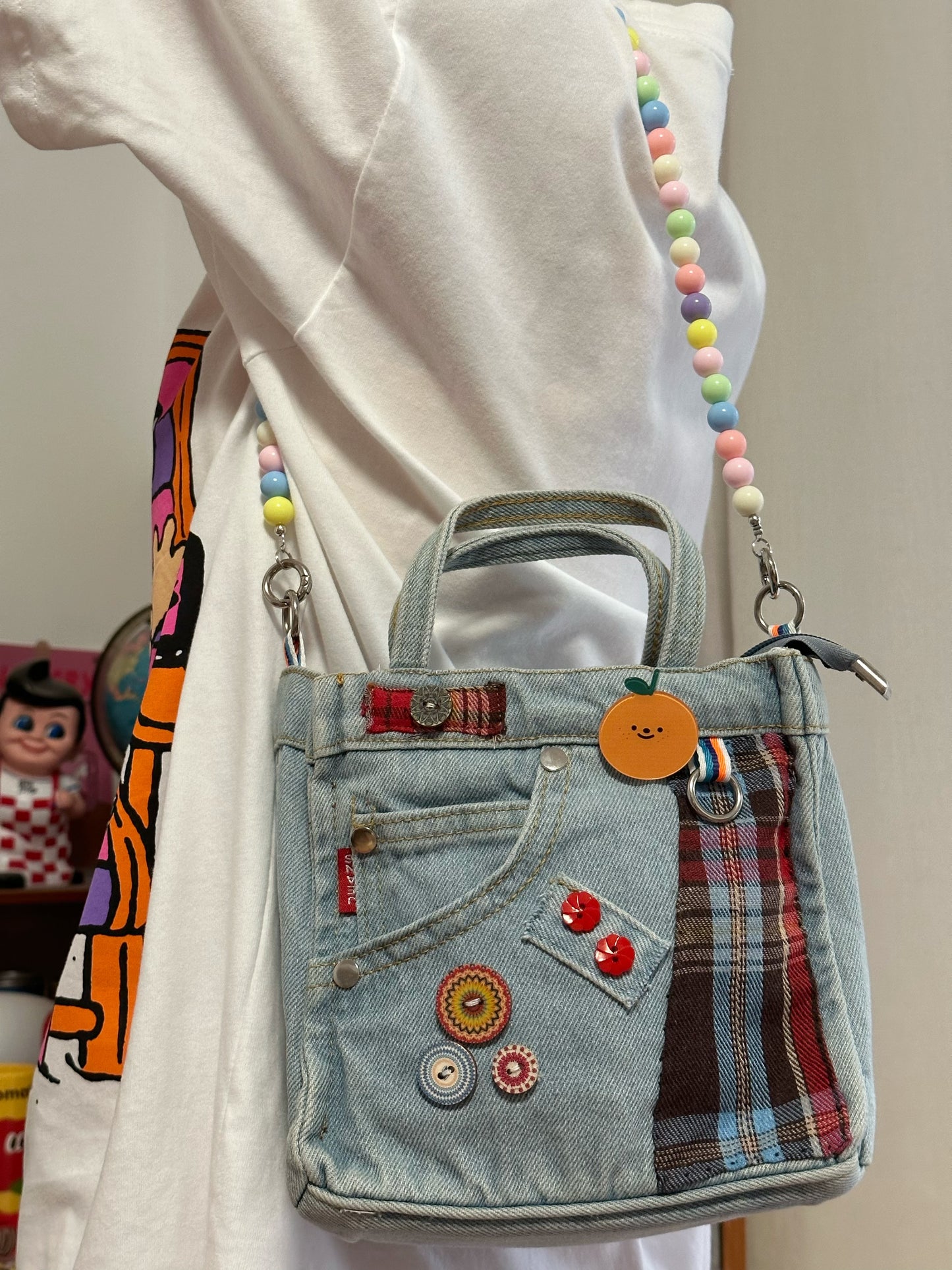 Original Patchwork Denim Shoulder Bag - Playful Retro Style, Lightweight and Spacious for Young Women