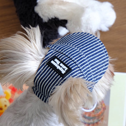 Original Denim Pet Outfit with Striped Denim Fabric and Matching Headband - Stylish, Charming Design for Pets, Lightweight, Comfortable, Fashionable for Special Occasions, Daily Wear, and Pet Photoshoots for Pets