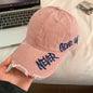 Original Distressed Denim Baseball Cap with Embroidered Text - Trendy and Casual Design, Ideal for Casual Wear and Outdoor Activities for Women