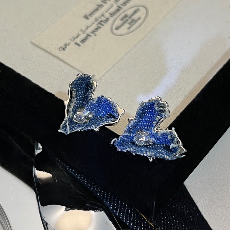 Original Denim Heart Earrings with Silver Edging - Playful and Trendy Design, Perfect for Casual and Special Occasions for Women