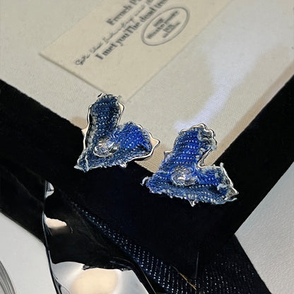 Original Denim Heart Earrings with Silver Edging - Playful and Trendy Design, Perfect for Casual and Special Occasions for Women