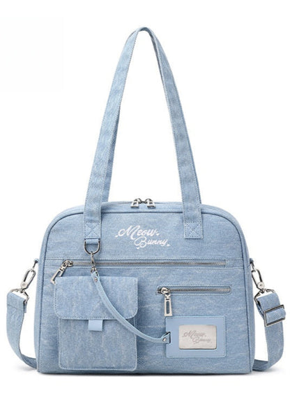 Original Light Blue Denim Shoulder Bag  - Casual Chic Style, Spacious and Functional for Young Women