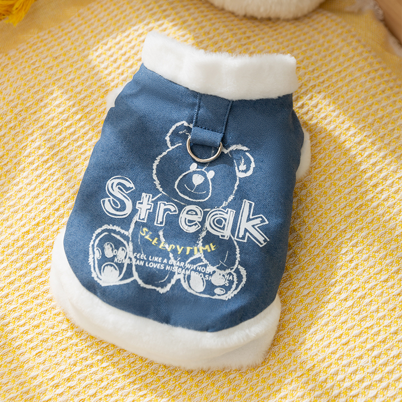 Original Denim Pet Vest with Soft Denim Fabric and Cute Bear Embroidery - Casual, Adorable Design for Pets, Breathable, Lightweight, Secure Fit for Daily Wear, Outdoor Walks, and Home Lounging for Pets