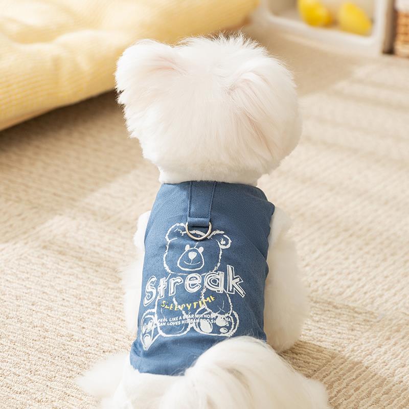 Original Denim Pet Vest with Soft Denim Fabric and Cute Bear Embroidery - Casual, Adorable Design for Pets, Breathable, Lightweight, Secure Fit for Daily Wear, Outdoor Walks, and Home Lounging for Pets