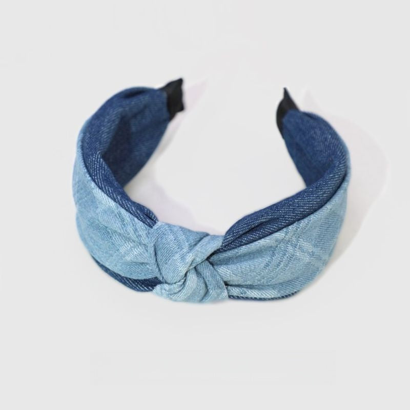 Trendy Two-Tone Denim Knotted Headband - Chic and Versatile Styled Hair Accessory for Women