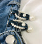 Original Denim Pearl Earrings Design with Blue Denim and Large Pearl Embellishments – Elegant, Stylish for Casual Outings, Special Occasions, Daily Wear, Ideal for Adding a Chic and Versatile Touch to Your Look for Women