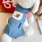 Original Denim Pet Jumpsuit with Light Blue Denim, Gingham Checkered Details, and Coffee Cup Embroidery - Playful, Casual, Cute Design , Perfect for Everyday Wear and Playdates for Pets