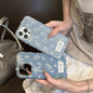 Denim fabric laminated with silicone Trendy Denim Texture Phone Case - Playful Star and Stripe Design for Young Women