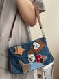 Original Denim Hand Bag with Dog Applique - Playful and Cute Design, Perfect for Daily Outings and Casual Activities  for Women