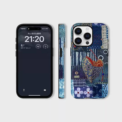 Denim Style Film PC Trendy Patchwork Heart Phone Case - Artistic, Colorful, Vibrant Design for Unisex