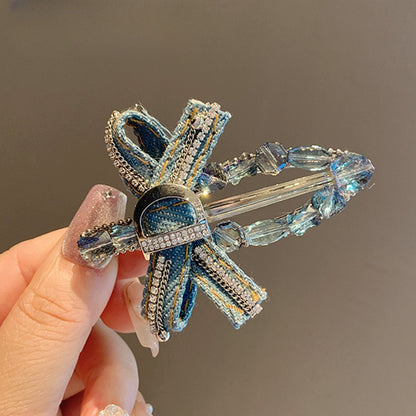 Trendy Denim Bow Hair Clips - Glamorous Sparkling Style Accessories for Women