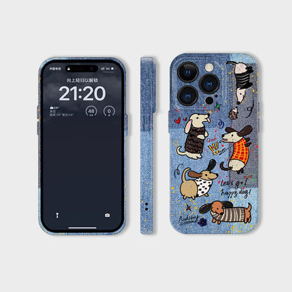 Denim Style Film PC Original Playful Dachshund Denim Phone Case - Quirky Design, Protective, Expressive for Unisex