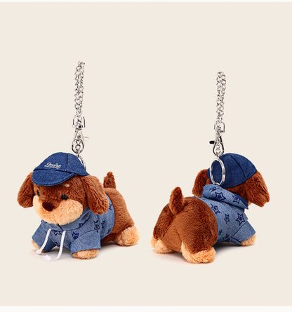 Original Plush Keychain with Soft Plush Dogs Dressed in Denim Outfits - Cute, Collectible, Stylish Design, Adds Charm and Personality to Keys, Bags, and Accessories for Unisex