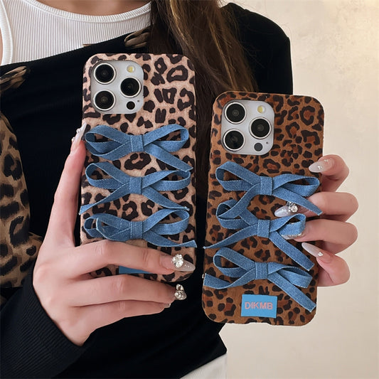 Denim fabric laminated with silicone Original Leopard Print Lace Phone Case - Bold Style for Trendy Women