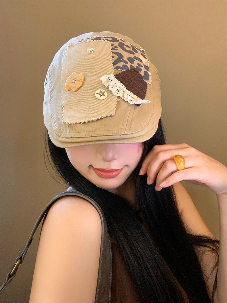 Original Patchwork Baseball Cap with Buttons and Lace - Trendy and Casual Design, Perfect for Daily Wear and Casual Outings for Women