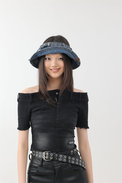 Original Denim Bucket Hat with Buckle Details - Trendy and Casual Design , Perfect for Casual Outings and Streetwear for Women