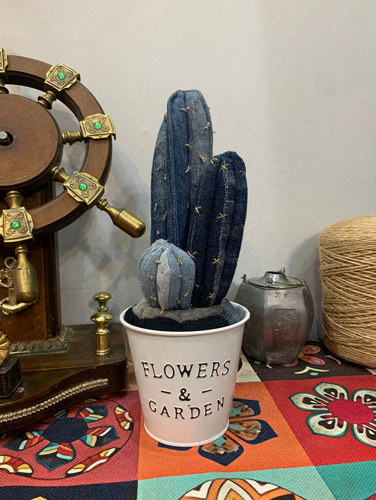 Trendy Denim Multi-Cactus Planter - A Unisex Rustic, Eco-Friendly Styled Home Accent for Unisex