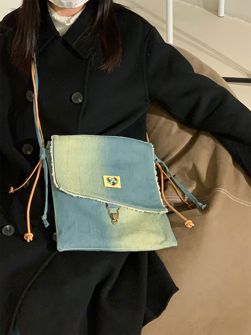 Original Denim Crossbody Bag with Snap Button Closure and Colorful Patch - Casual and Trendy Design, Ideal for Daily Wear and Casual Outings  for Women