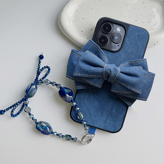 Denim fabric laminated with silicone Original Phone Case Design Large Bow Accent – Cute, Playful for Everyday Use, Casual Styling, Gift, Ideal for Elevating Your Phone’s Look with Fun and Protective Style for Women