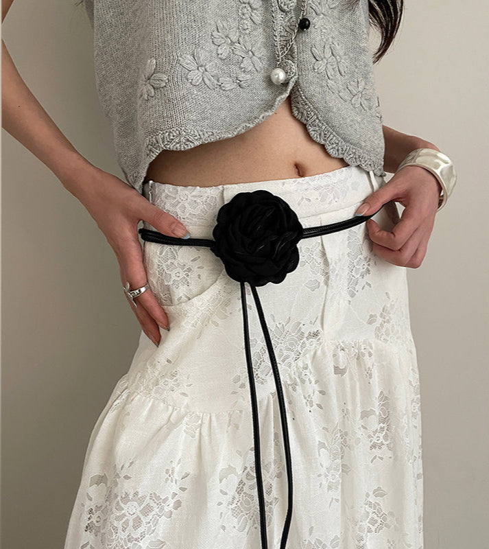 Trendy Denim Rose Belt with Romantic Floral Design - Chic Summer Accent for Casual Outings, Ideal for Women