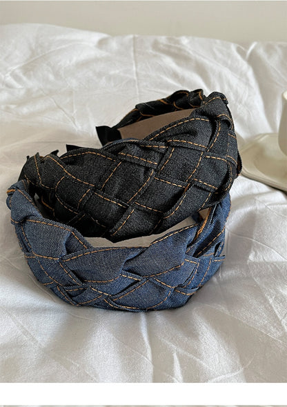 Trendy Braided Denim Headband with Contrast Stitching - Stylish and Durable Style for Women