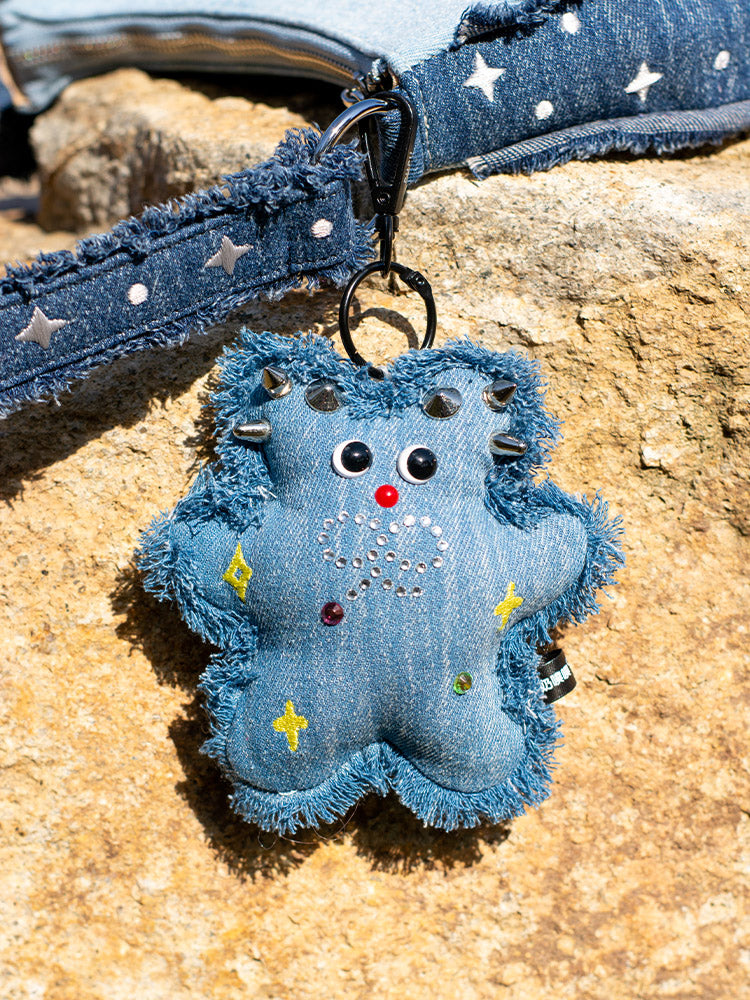 Original Denim Plush Keychain with Spikes and Zipper - Quirky and Fun Design, Perfect for Keychains and Gifts for Unisex