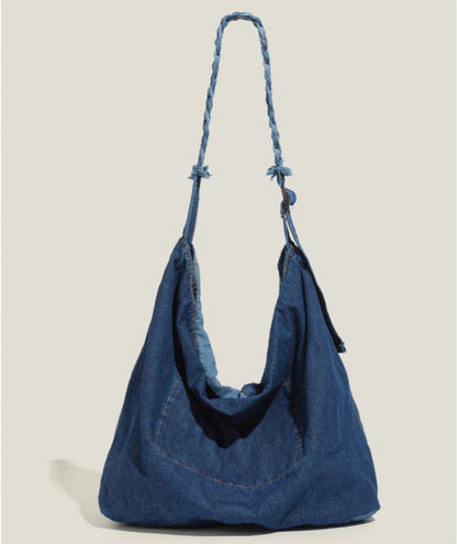 Original Two-Tone Denim Crossbody Bag with Braided Strap - Casual, Versatile Design, Spacious and Comfortable for Casual Outings, Daily Use, and Weekend Trips for Women