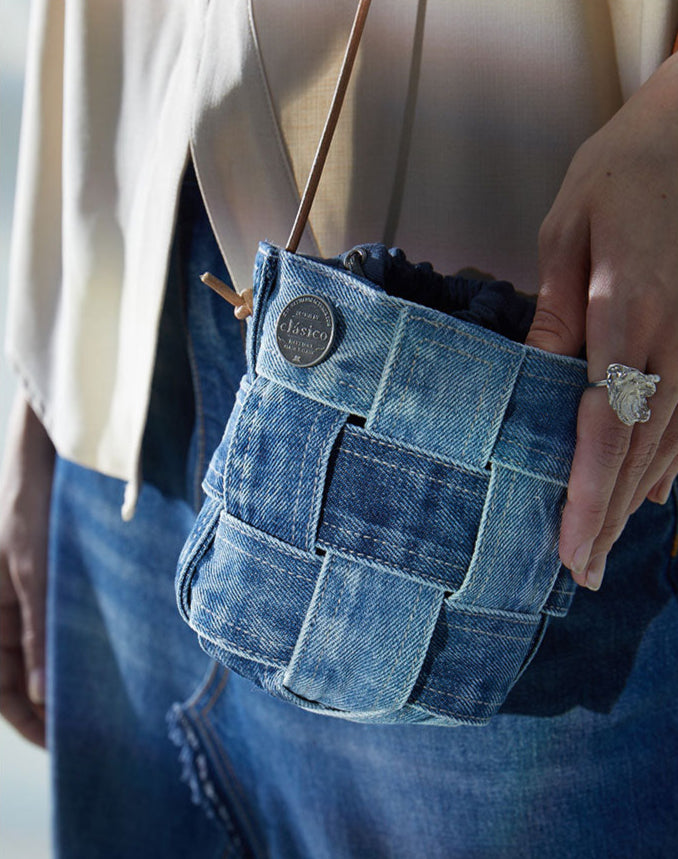 Original Denim Mini crossbody bag Design with Blue Denim and Leather Handles – Stylish, Casual for Daily Outings, Shopping, Casual Activities, Ideal for Adding a Unique Charm to Any Casual Outfit for Women