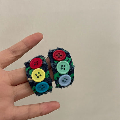 Original Denim Stud Earrings with Colorful Buttons - Playful and Trendy Design, Ideal for Daily Wear and Casual Outings  for Women