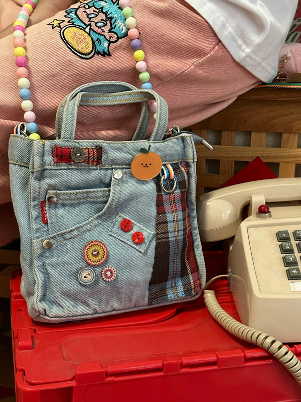 Original Patchwork Denim Shoulder Bag - Playful Retro Style, Lightweight and Spacious for Young Women