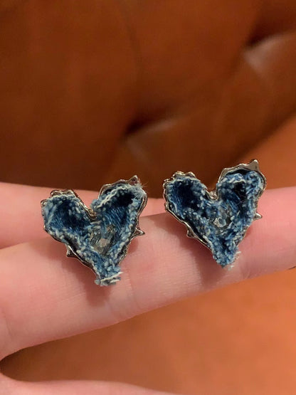 Original Denim Heart Earrings with Silver Edging - Playful and Trendy Design, Perfect for Casual and Special Occasions for Women