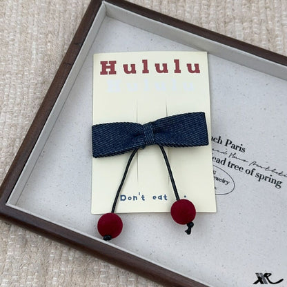 Original Denim Hair Clip with Blue Denim Bow and Cherry Embellishments - Cute, Playful Design, Lightweight, Decorative, Secure Hold for Daily Wear, Parties, and Casual Outings  for Women