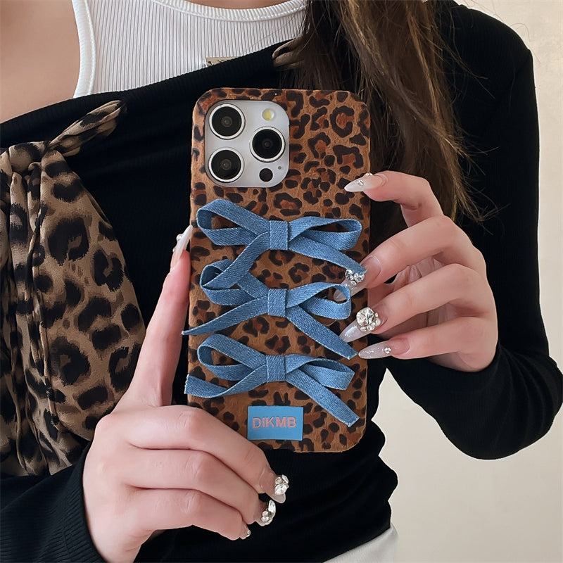 Denim fabric laminated with silicone Original Leopard Print Lace Phone Case - Bold Style for Trendy Women