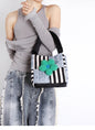 Original Denim Patchwork Handbag Design with Mixed Denim and Striped Fabric – Artistic, Eclectic for Casual Outings, Creative Styling, Statement Accessory, Ideal for Adding a Bold and Unique Touch to Any Outfit for Women