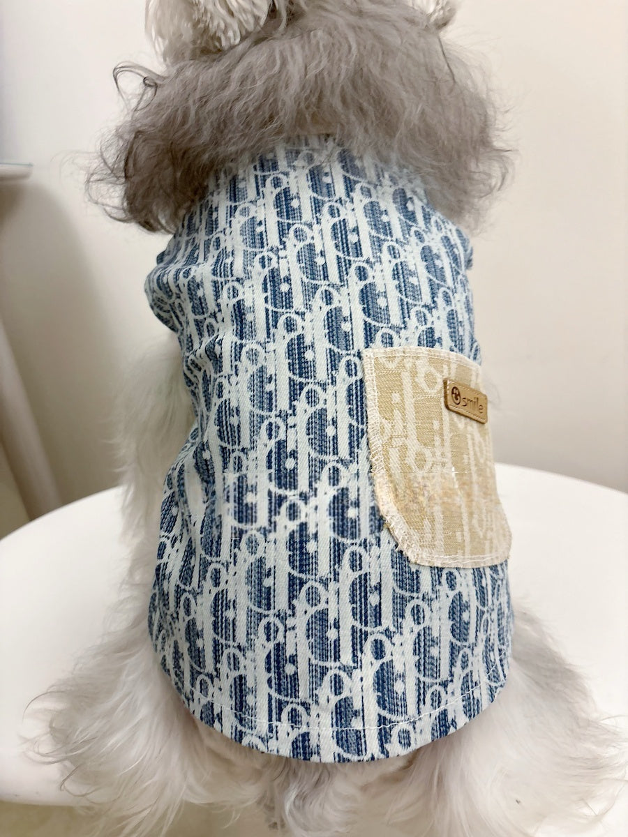 Original Denim Pet Vest Style with Stylish Pattern Print – Trendy, Comfortable for Everyday Wear, Walks, Photoshoots, Ideal for Keeping Pets Comfortable While Adding a Fashionable Touch for Pets