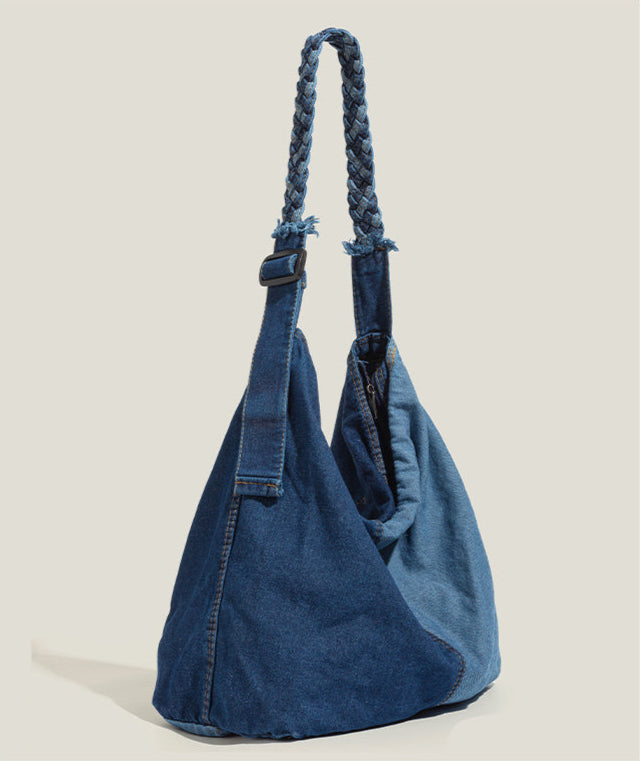 Original Two-Tone Denim Crossbody Bag with Braided Strap - Casual, Versatile Design, Spacious and Comfortable for Casual Outings, Daily Use, and Weekend Trips for Women