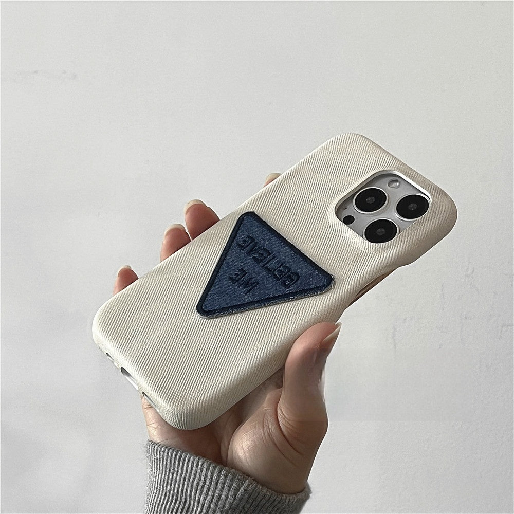 Denim fabric laminated with PU Trendy Phone Case - White Canvas Style with Denim Accent, Minimalist Elegant Design for Men