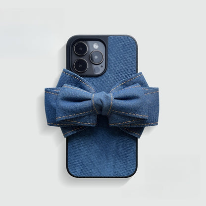 Denim fabric laminated with silicone Original Phone Case Design Large Bow Accent – Cute, Playful for Everyday Use, Casual Styling, Gift, Ideal for Elevating Your Phone’s Look with Fun and Protective Style for Women