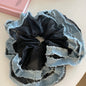 Trendy Denim Hair Scrunchie with Tulle Fringes - Stylish and Comfortable Design, Ideal for Daily Styling and Casual Wear for Women