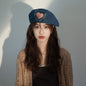 Trendy Blue Denim Beret with Distressed Heart Patch - Vintage, Chic Design, Lightweight and Stylish for Casual Outings, Chic Events, and Daily Wear  for Women