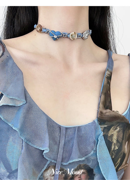 Original Denim Heart Choker Design with Heart-Shaped Accents and Metal Chain Details – Trendy, Chic for Casual Wear, Date Nights, Parties, Ideal for Adding a Fashionable and Unique Touch to Your Look for Women