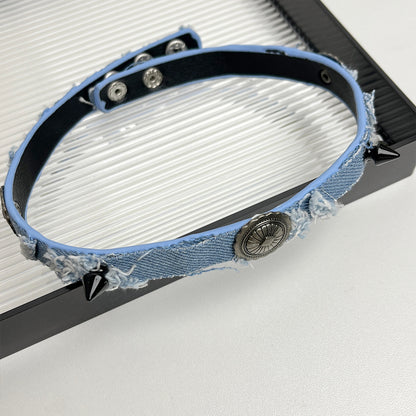 Original Distressed Denim Choker Necklace- Edgy Punk Style, Unique and Lightweight for Casual Wear for Women