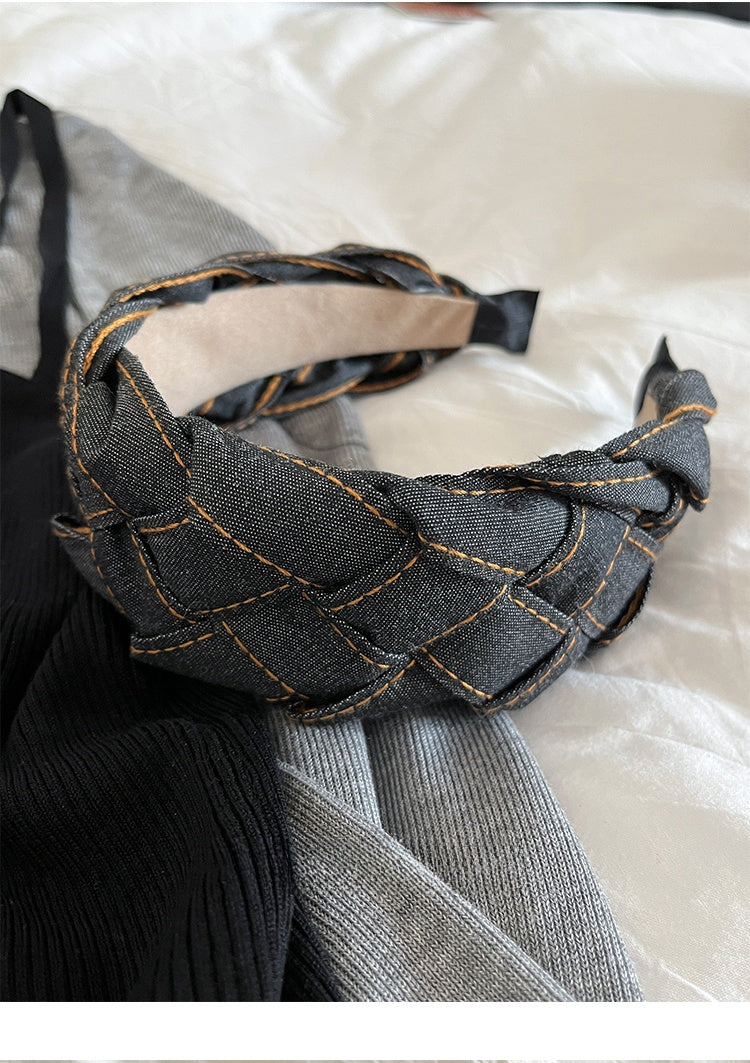 Trendy Braided Denim Headband with Contrast Stitching - Stylish and Durable Style for Women